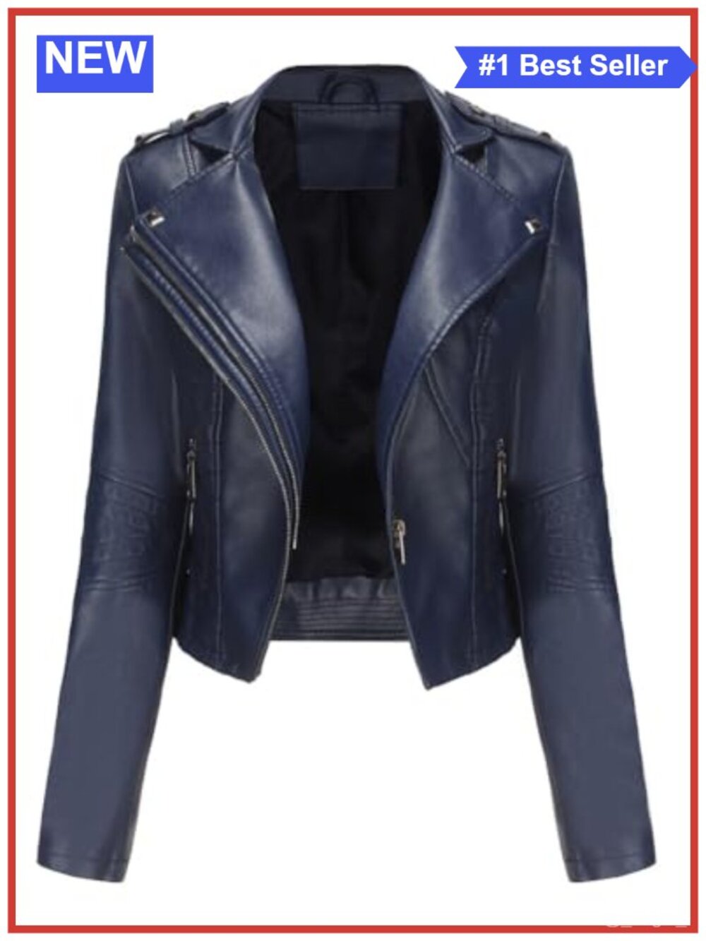 Women's PU Leather Bomber Jacket Cropped Zip Moto Coat Windproof